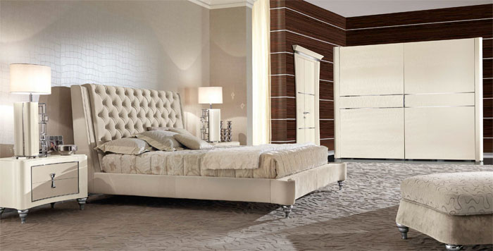 Спальня белая, коллекция ABITARE ITALIANO, композиция 01, кровать, шкаф-купе, REDECO, Италия