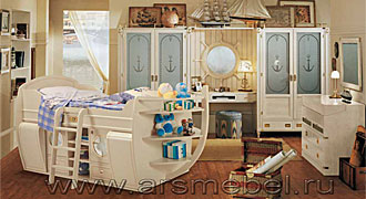  CAROTI (Италия) Итальянская мебель кроватка-корабль детская, Capitano 