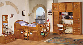  CAROTI (Италия) Итальянская детская мебель для мальчика, ком.214, кровать корабль 